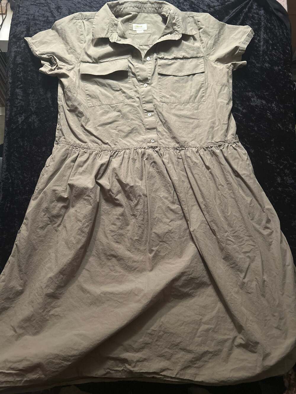 Maeve Anthropologie Midi Shirt Dress XL Cotton Safari Green Flaw